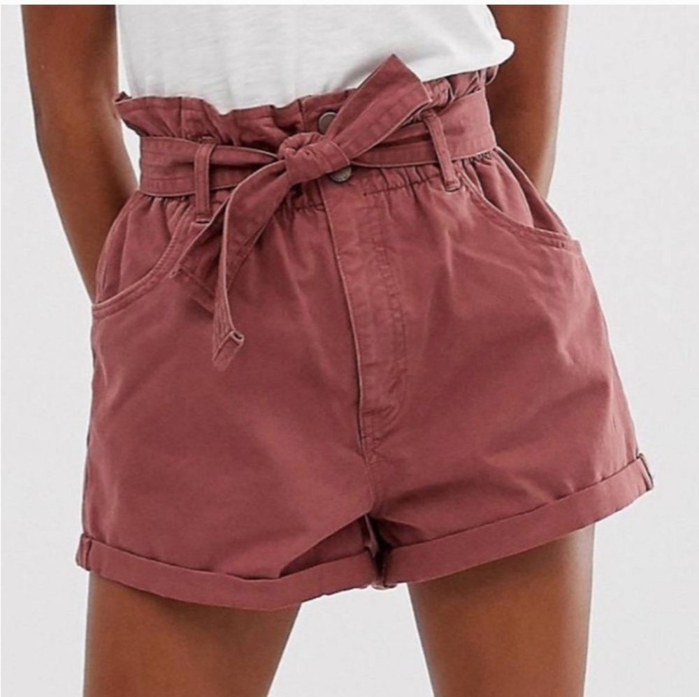 Abercrombie & Fitch High-Waist Paperbag Shorts in Dusty Rose